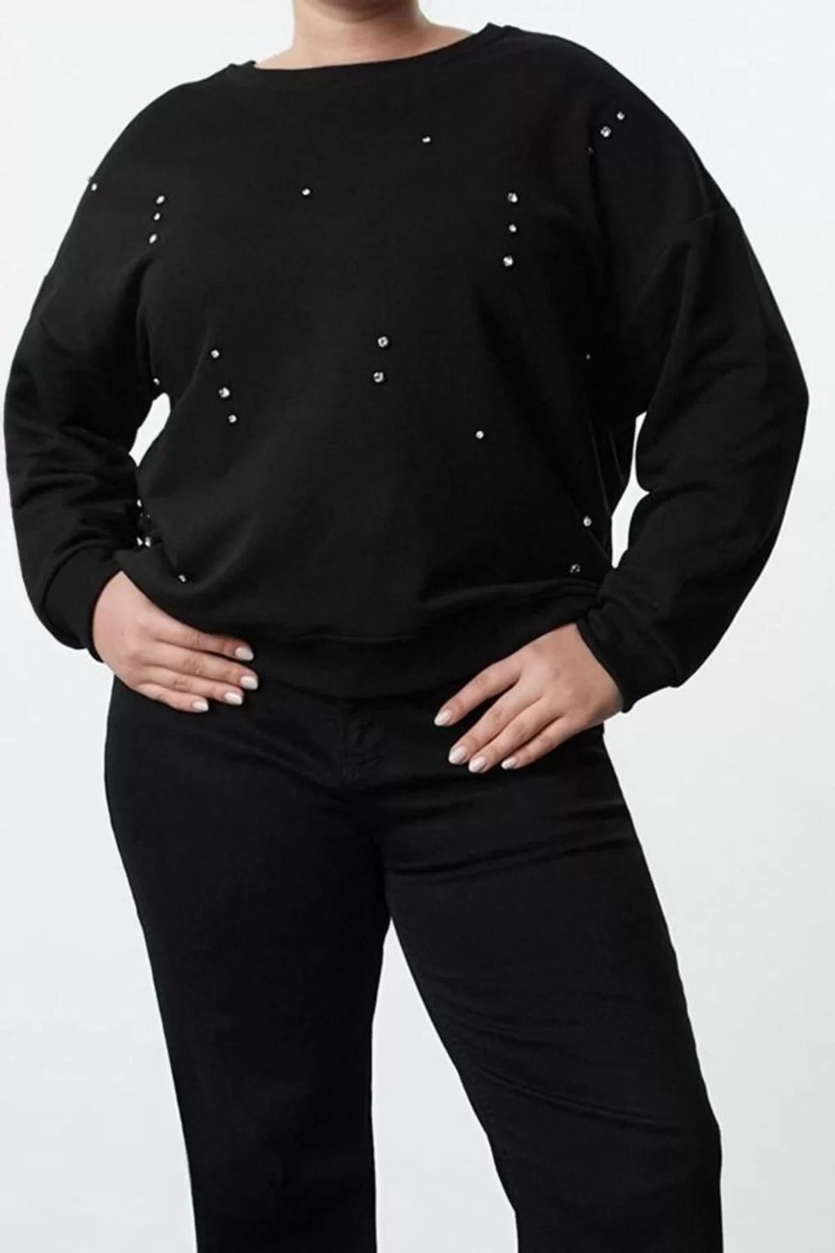 Women's Plus Size Fashion Stylish Oversize Crew Neck Low Sleeve Regular Knitted Sweatshirt