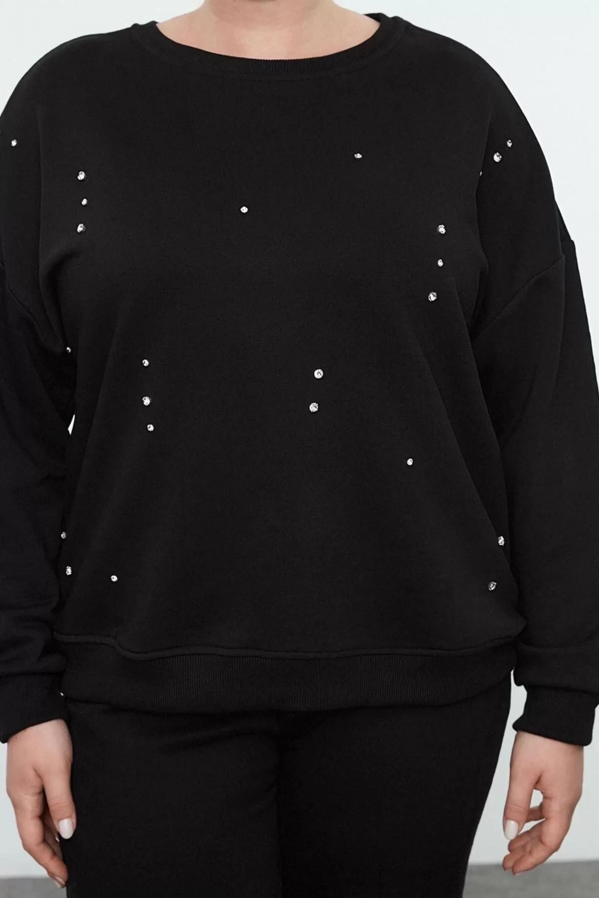 Women's Plus Size Fashion Stylish Oversize Crew Neck Low Sleeve Regular Knitted Sweatshirt