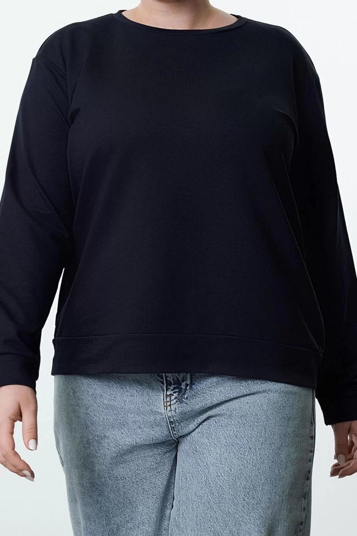 Women's Plus Size Regular Crew Neck Standard Sleeve Regular Cut Back Printed Knitted Sweatshirt