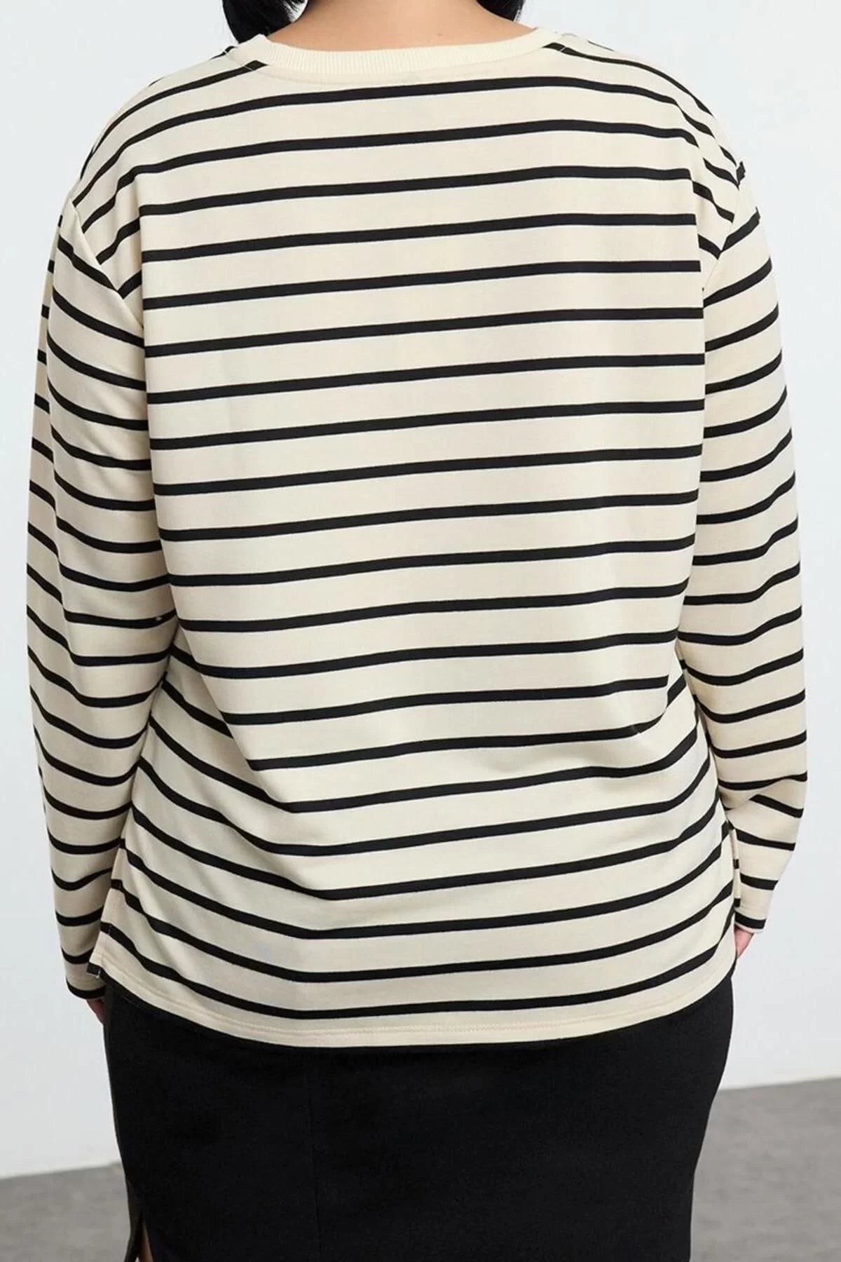 Women's Plus Size Regular Crew Neck Standard Sleeve Regular Striped Regular Pattern Knitted Sweatshirt