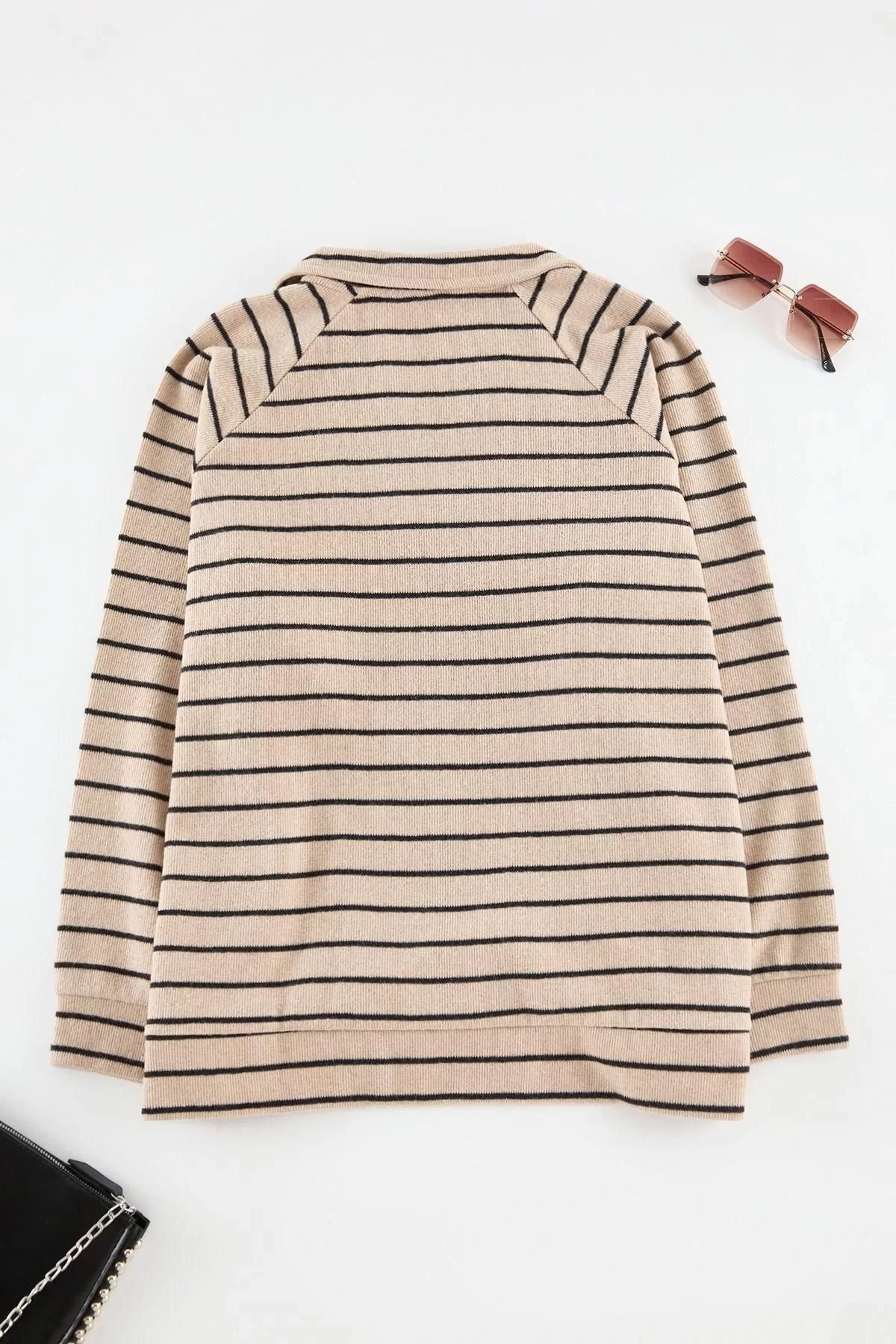 Women's Plus Size Oversize Polo Neck Low Sleeve Striped Wide Cut Selanik Polo Neck Knitted Sweatshirt