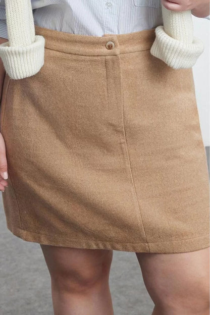 Women Fashion Style Mini Unlined Woven Plus Size Buttoned Zippered Mini Woven Cashmere Thick Skirt