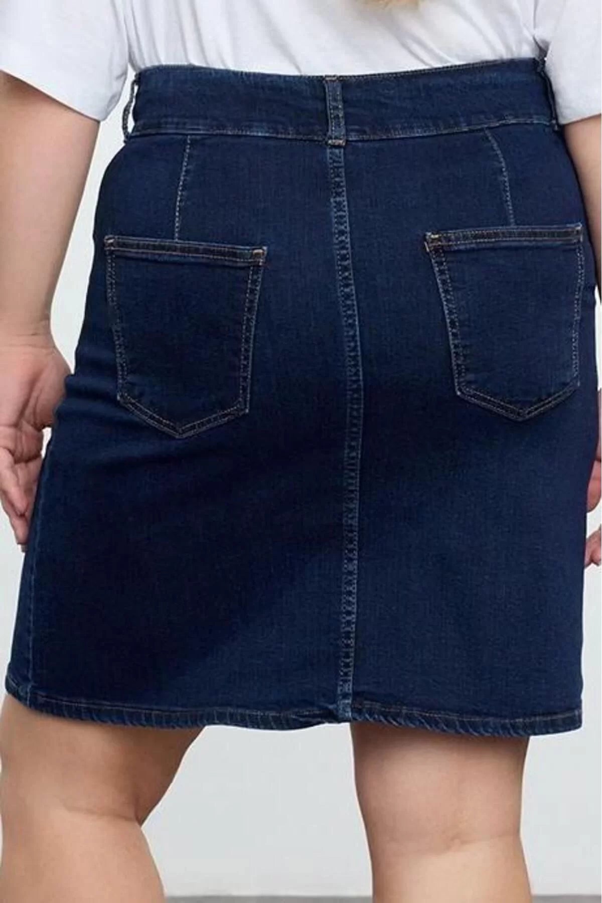 Women Fashion Style Mini Unlined Denim Plus Size Aksaur Detailed Denim Skirt