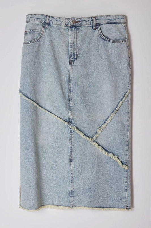 Women Fashion Style Maxi Unlined Denim Plus Size Slit Denim Skirt