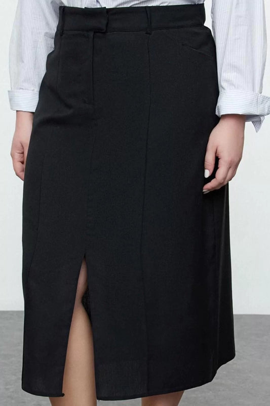 Women Fashion Style Maxi Unlined Woven Plus Size Maxi Slit Woven Skirt