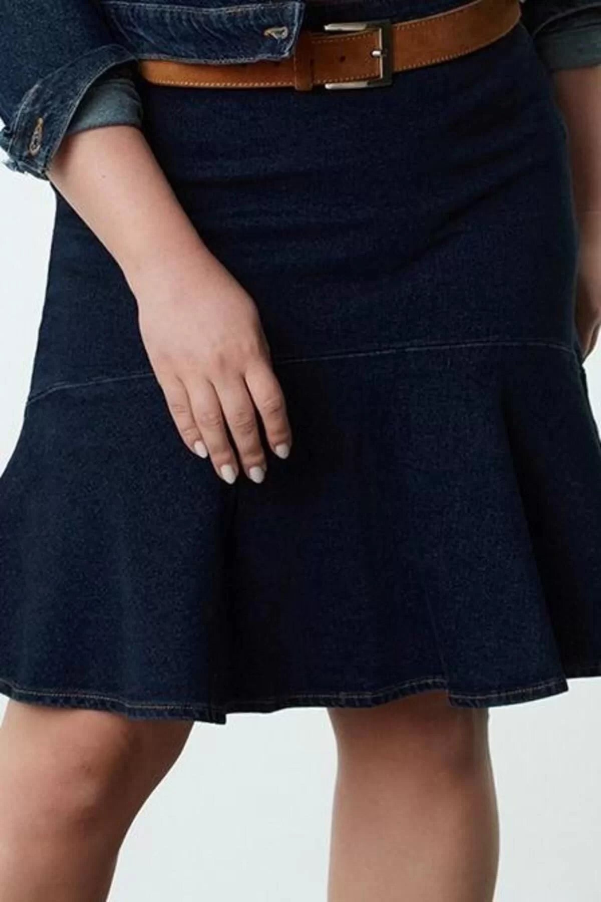 Women Fashion Style Mini Unlined Denim Plus Size Skirt Ruffle Denim Skirt