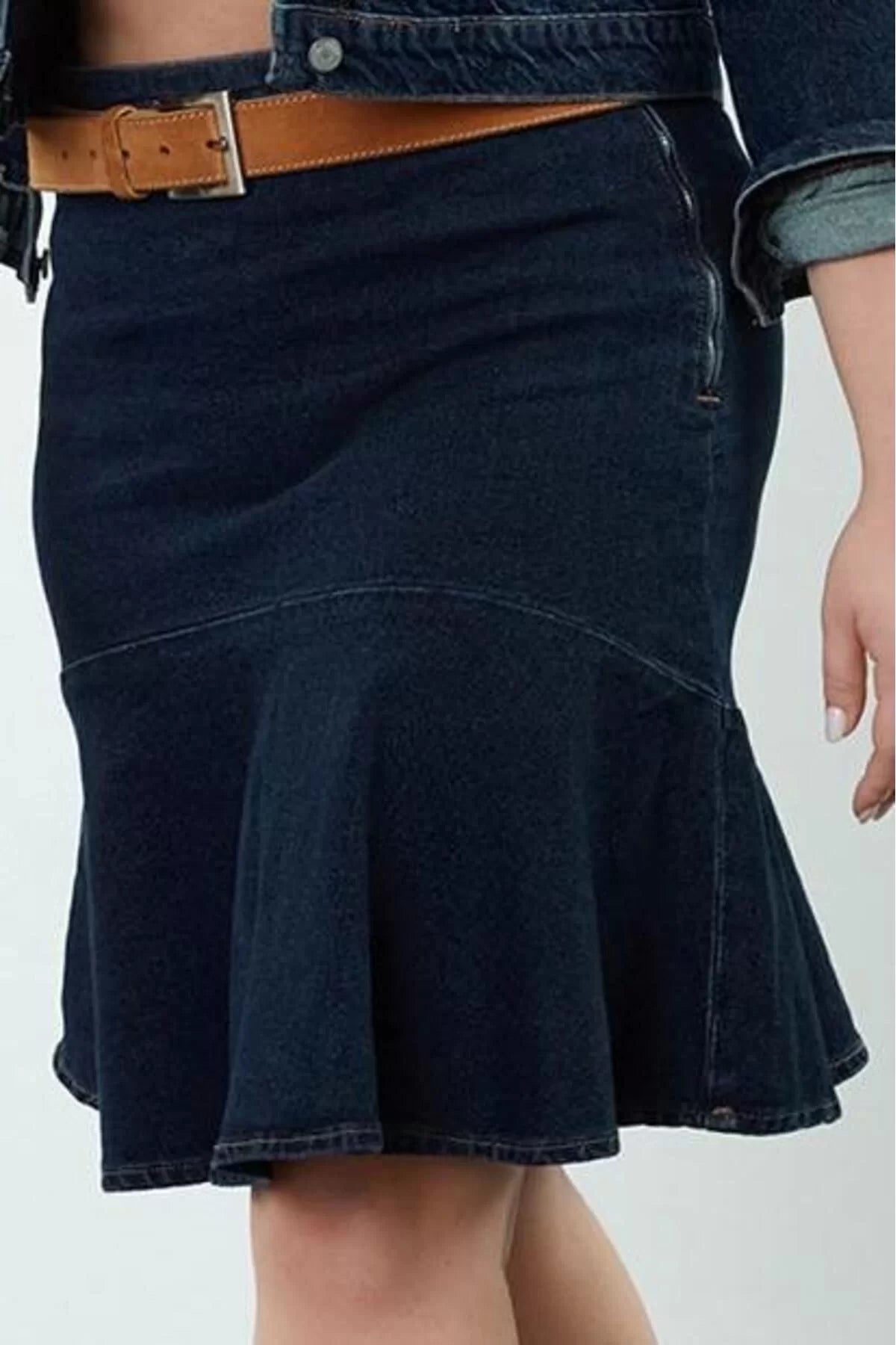 Women Fashion Style Mini Unlined Denim Plus Size Skirt Ruffle Denim Skirt