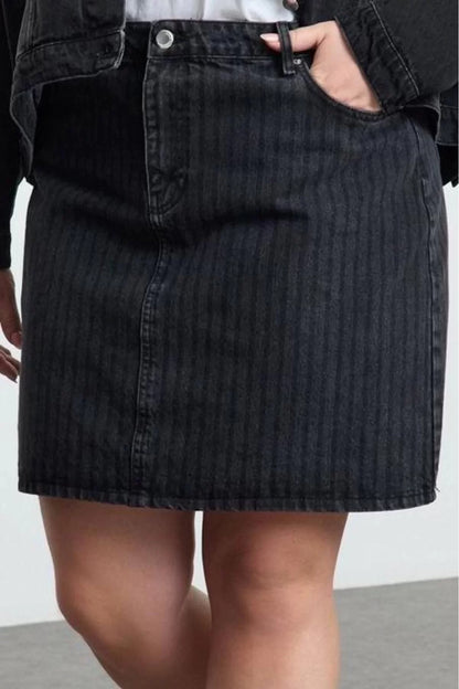 Women Fashion Style Mini Unlined Denim Plus Size More Sustainable Striped Mini Denim Skirt