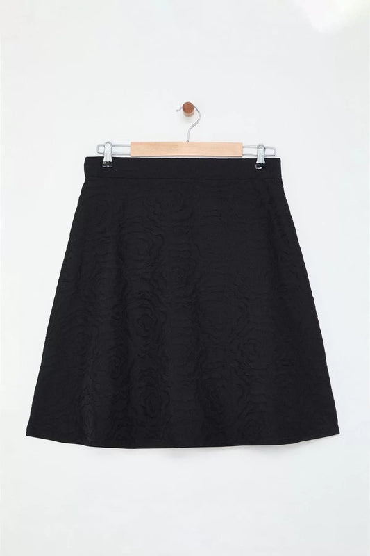 Women Fashion Style Mini Unlined Knitted Plus Size Rose Patterned Knitted Skirt