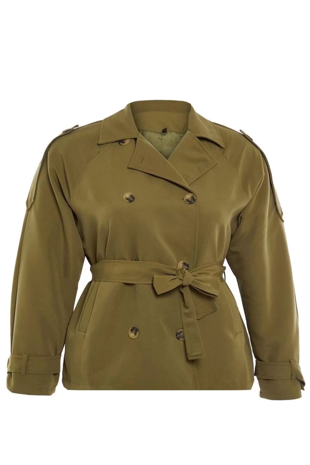 Women's Plus Size Fashion Stylish Regular Jacket Collar Short Plain Lined Fit Short Length Technical Fabric Trench Coat