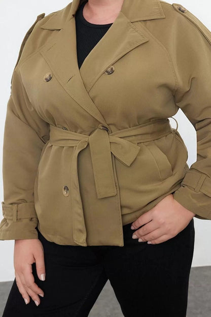 Women's Plus Size Fashion Stylish Regular Jacket Collar Short Plain Lined Fit Short Length Technical Fabric Trench Coat