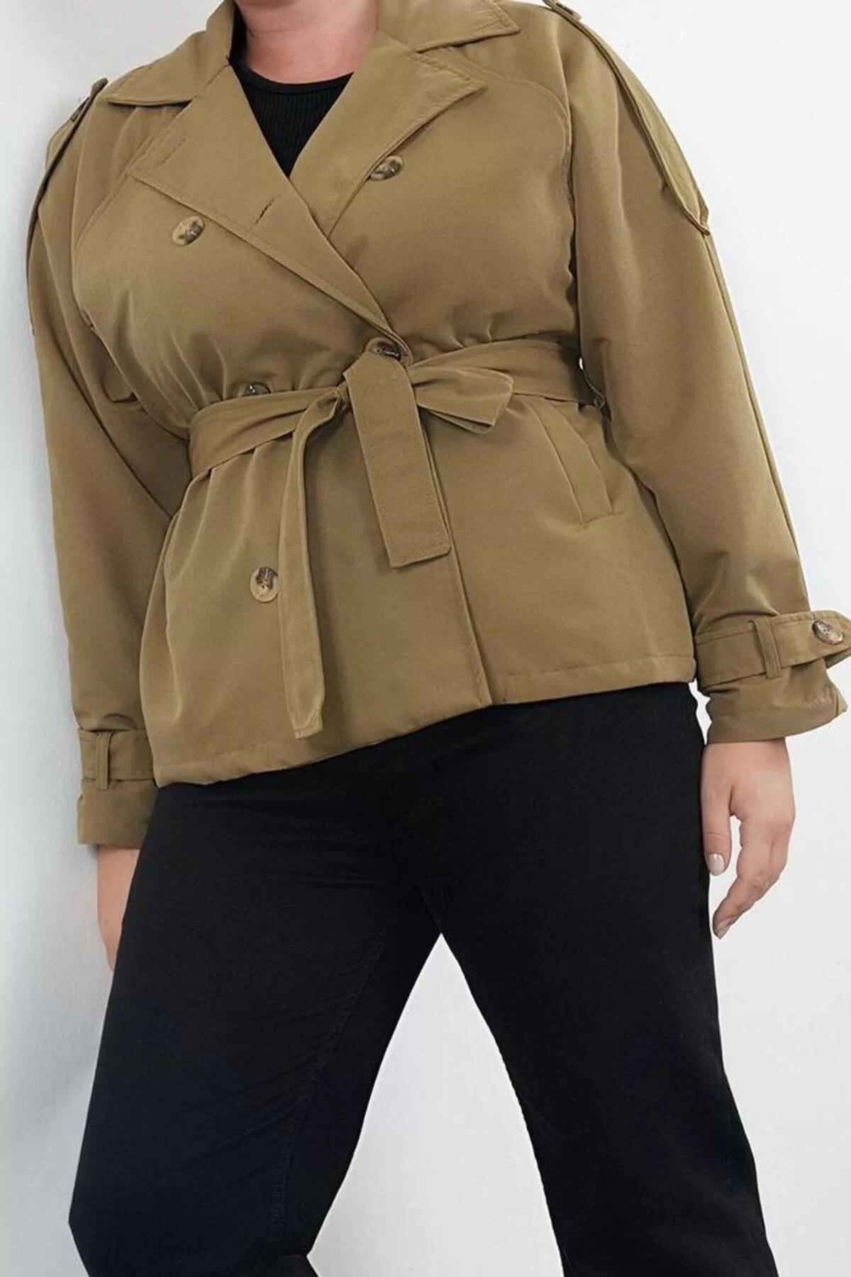 Women's Plus Size Fashion Stylish Regular Jacket Collar Short Plain Lined Fit Short Length Technical Fabric Trench Coat