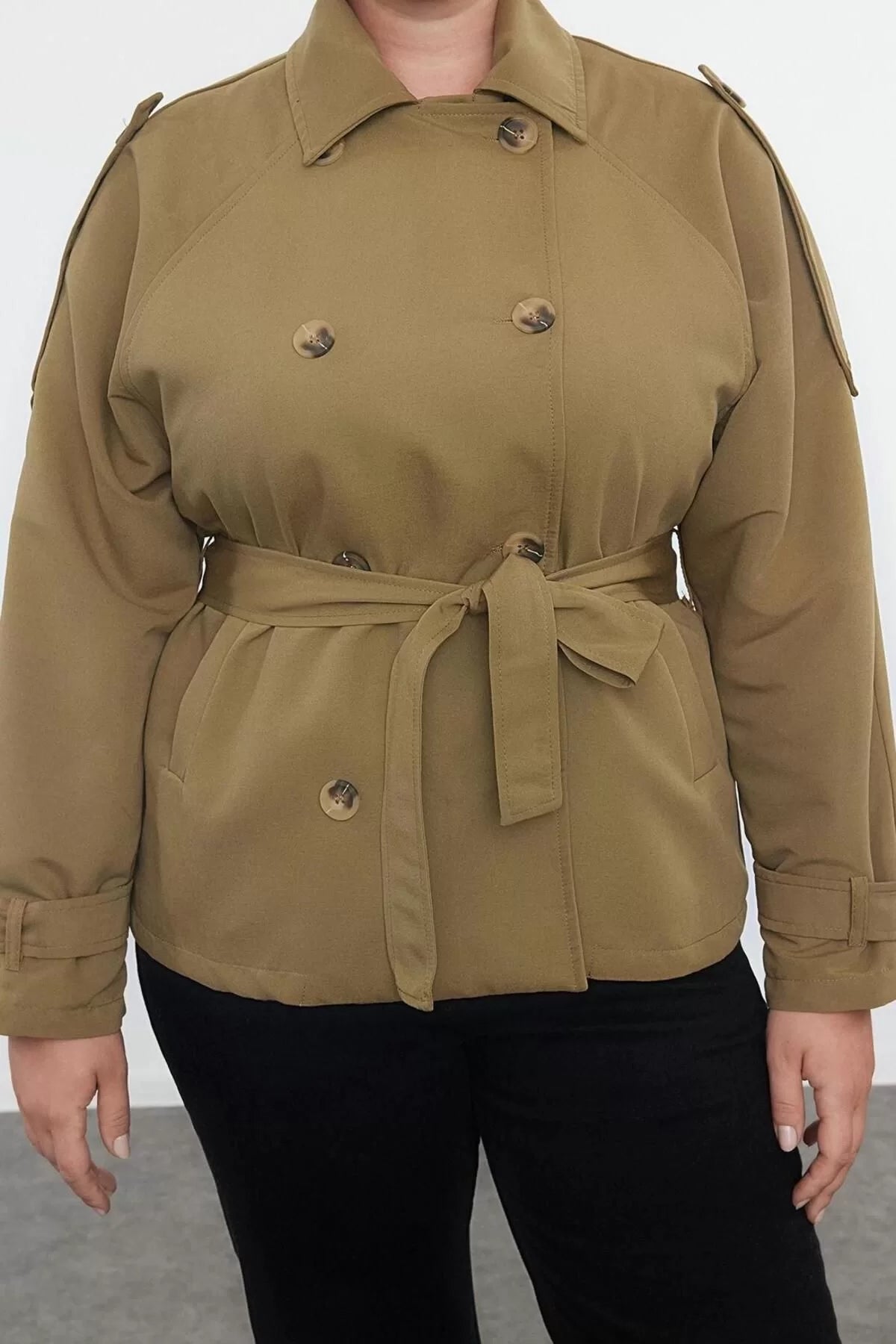 Women's Plus Size Fashion Stylish Regular Jacket Collar Short Plain Lined Fit Short Length Technical Fabric Trench Coat