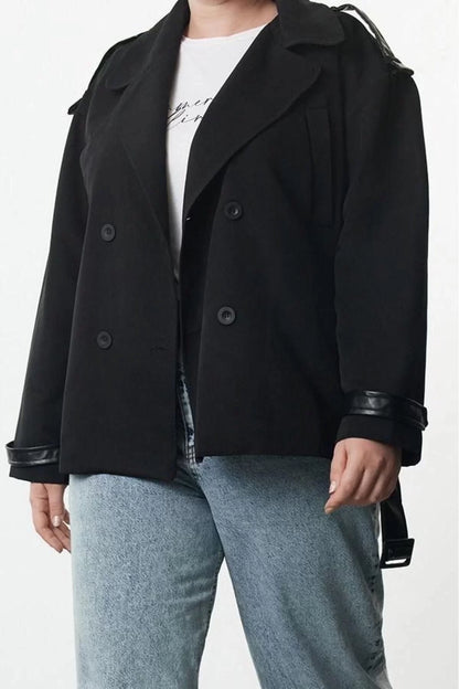 Women Plus Size Fashion Regular Jacket Collar Regular Plain Lined Fit Leather Belt Technical Fabric Trench Coat