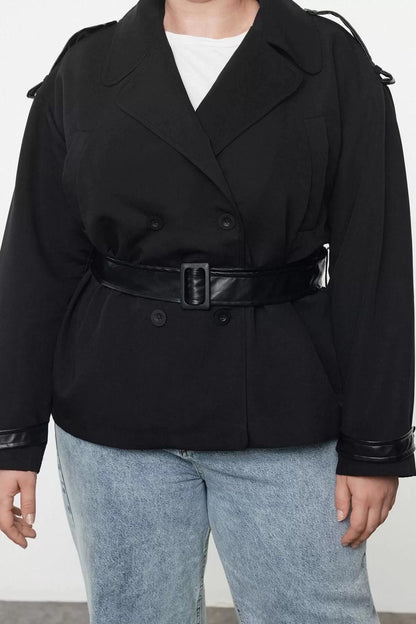 Women Plus Size Fashion Regular Jacket Collar Regular Plain Lined Fit Leather Belt Technical Fabric Trench Coat