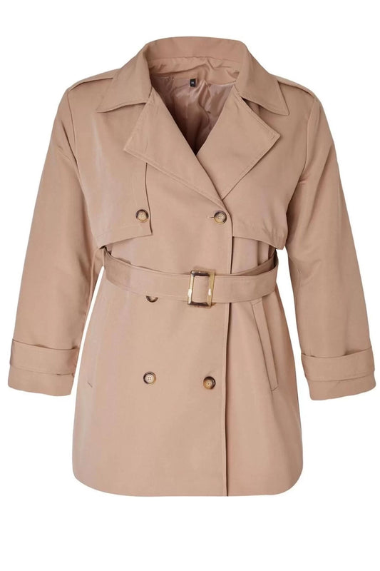 Women Plus Size Fashion Stylish Regular Jacket Collar Midi Plain Lined Fit Belted Technical Fabric Trench Coat