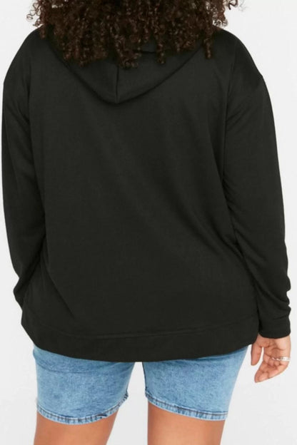 Women Plus Size Fashion Stylish Relaxed Hooded Low Sleeve Long Zipper Thin Knitted Sweatshirt