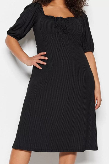 Women Fashion Stylish Plus Size Midi Length Sweetheart Neck Relaxed Knitted Dress