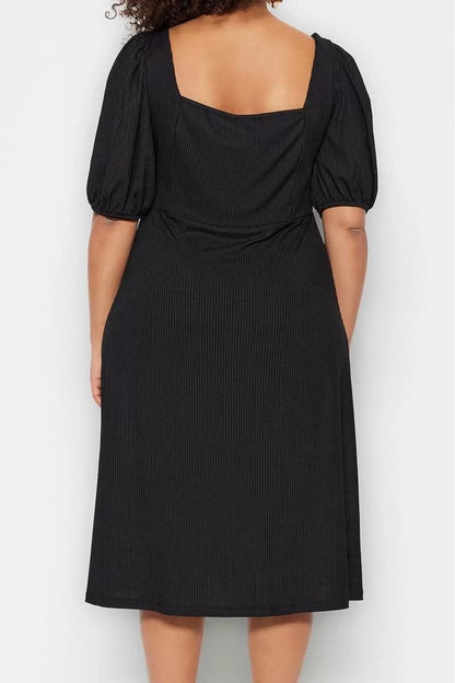 Women Fashion Stylish Plus Size Midi Length Sweetheart Neck Relaxed Knitted Dress