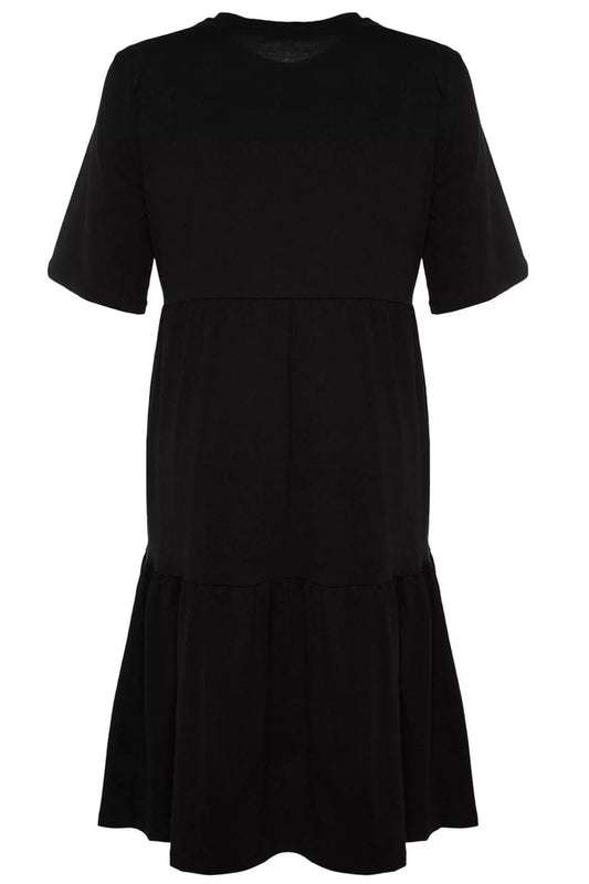 Women's Fashion Stylish Plus Size Midi Length Crew Neck Relaxed Flounce 100% Cotton Knitted Dress