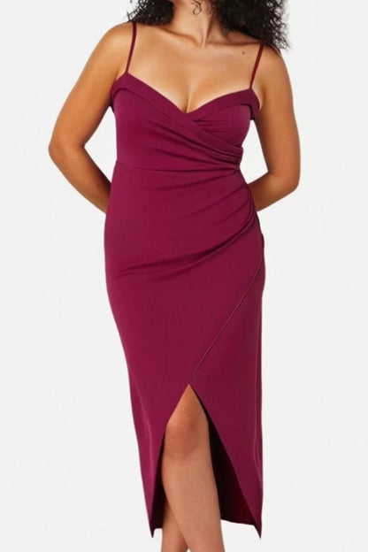 Women Plus Size Maxi Length Double Breasted Slit Long Lined Evening Dress Graduation Engagement Dress