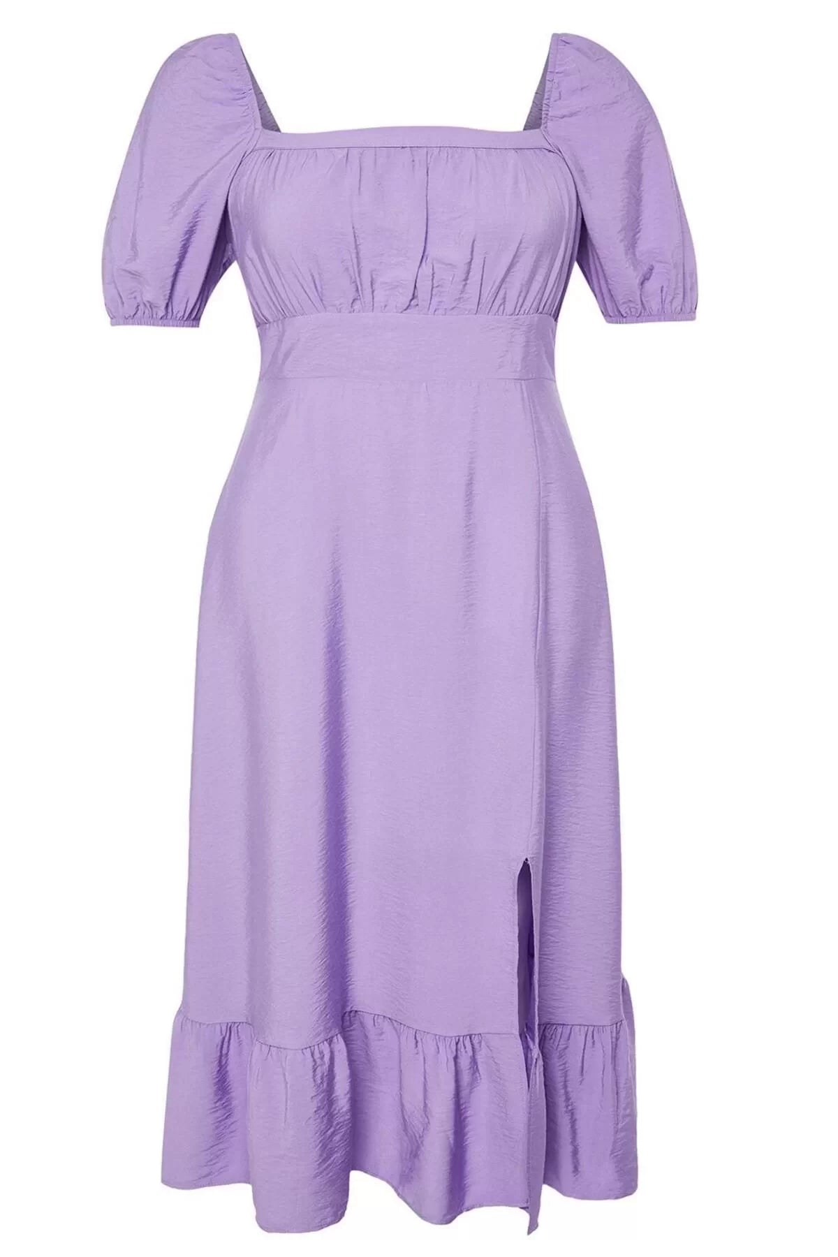 Women Fashion Stylish Plus Size Maxi Length Square Neck Relaxed Balloon Sleeve Woven Dress