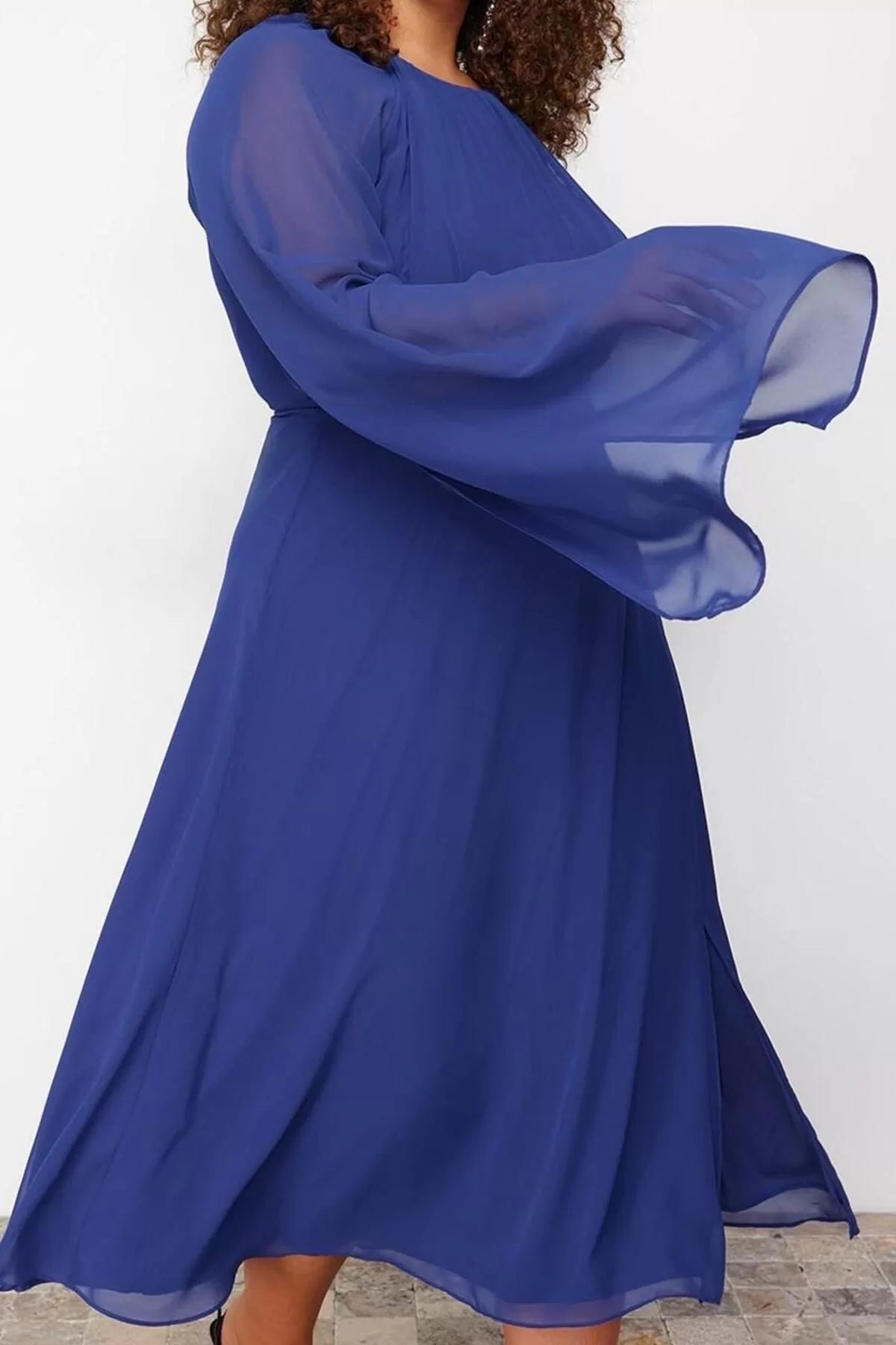 Women's Plus Size Maxi Length Fitted Cape Sleeve Long Lined Chiffon Woven Plus Size Dress