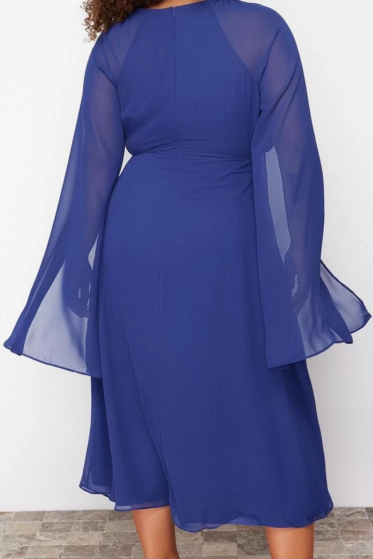 Women's Plus Size Maxi Length Fitted Cape Sleeve Long Lined Chiffon Woven Plus Size Dress