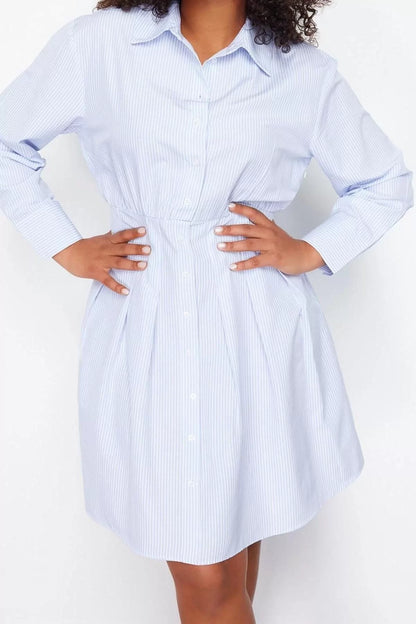 Women Fashion Stylish Plus Size Midi Length Shirt Collar Fitted Poplin Woven Plus Size Dress