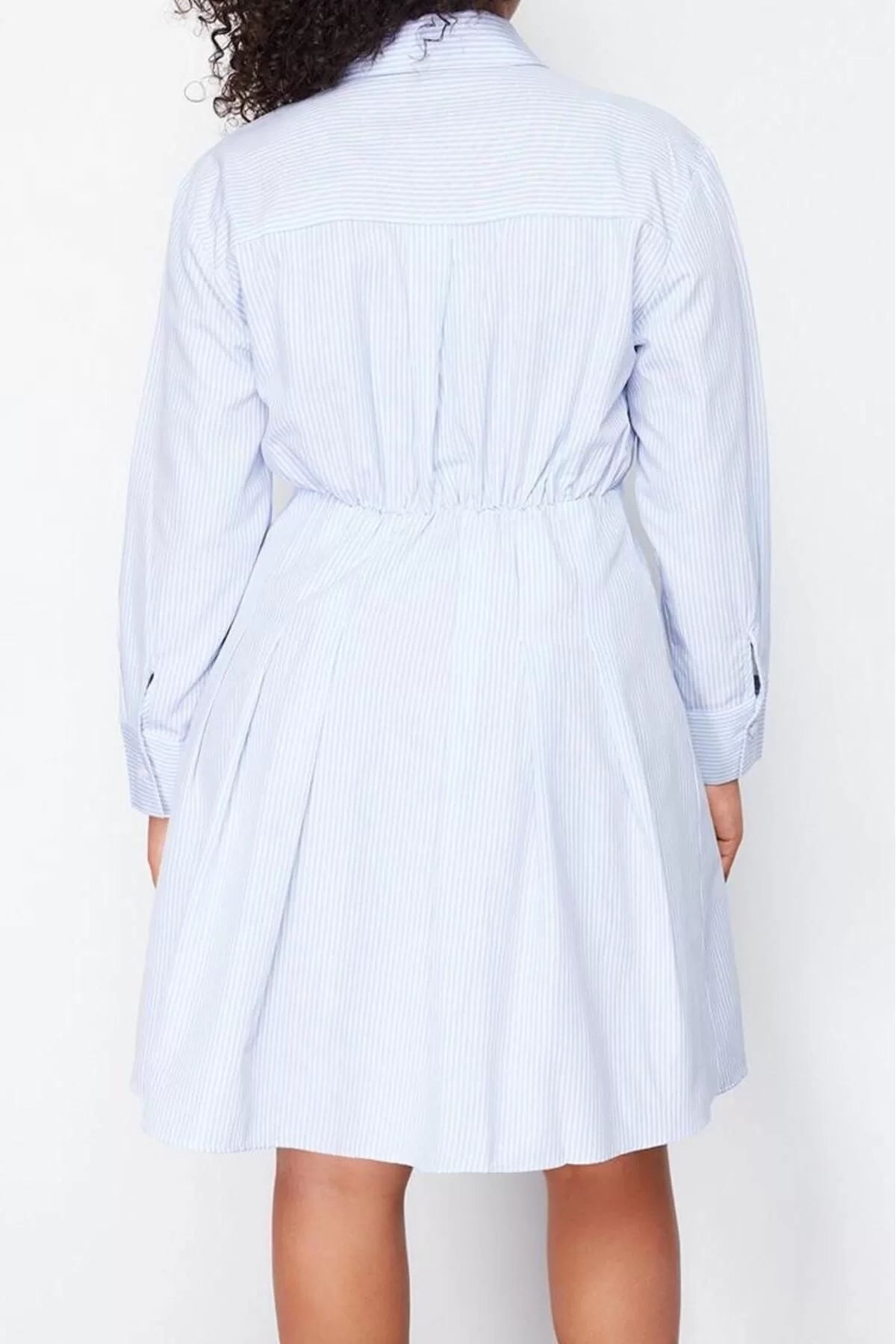 Women Fashion Stylish Plus Size Midi Length Shirt Collar Fitted Poplin Woven Plus Size Dress