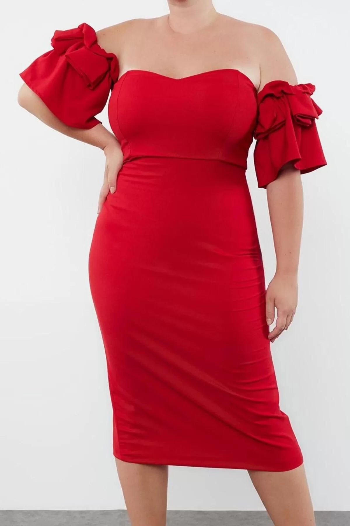 Women's Plus Size Midi Length Fitted Bodycon Woven Lined Evening Dress Graduation Engagement Dress