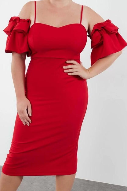 Women's Plus Size Midi Length Fitted Bodycon Woven Lined Evening Dress Graduation Engagement Dress