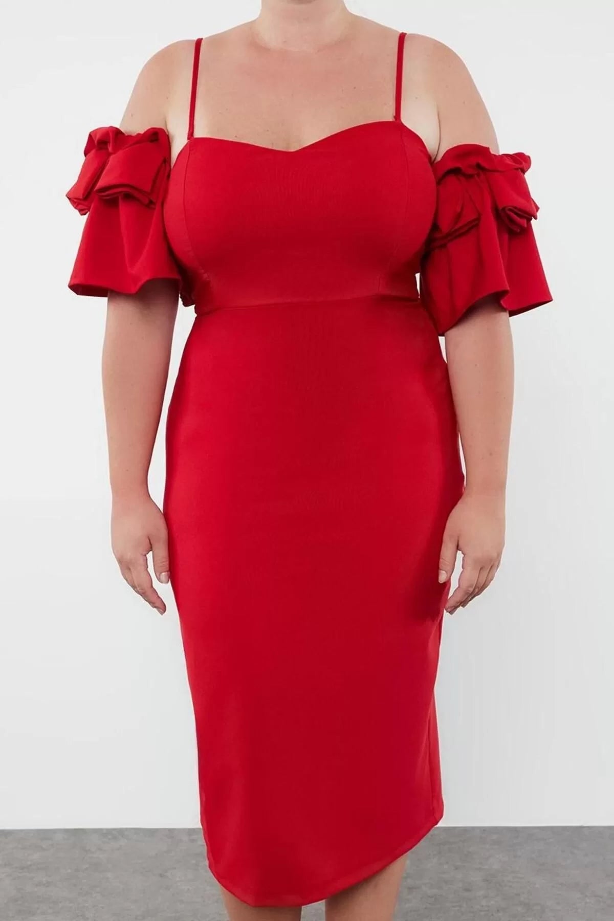 Women's Plus Size Midi Length Fitted Bodycon Woven Lined Evening Dress Graduation Engagement Dress