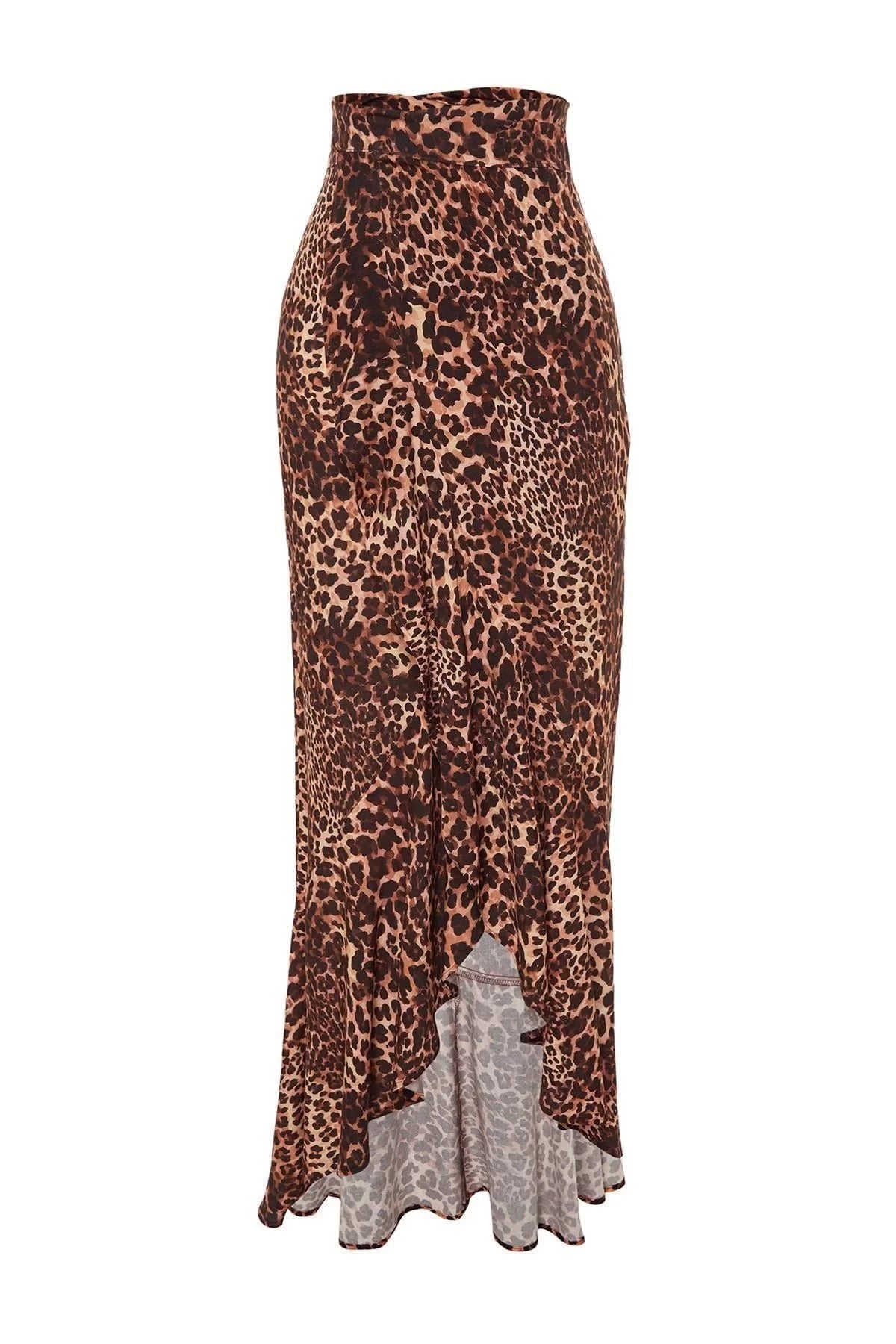 Women Fashion Style Long Unlined Woven Animal Pattern Maxi Woven Flounce Skirt