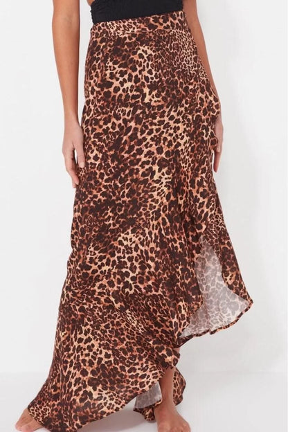 Women Fashion Style Long Unlined Woven Animal Pattern Maxi Woven Flounce Skirt