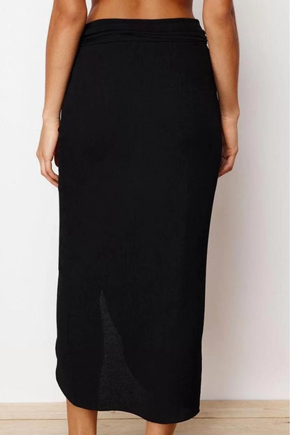 Women Fashion Style Maxi Unlined Woven Black Midi Woven Flounce Skirt