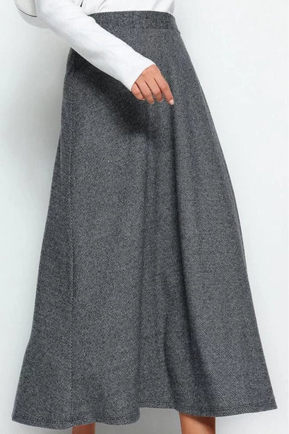 Women Fashion Style Maxi Unlined Knitted Hijab High Waist Button Closure A-Line Knitted Skirt