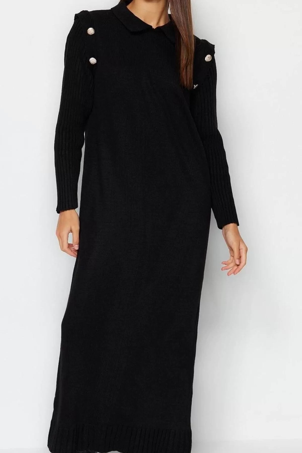 Women Fashion Stylish Hijab Maxi Length Crew Neck Regular Regular Cut Long Knitted Dress