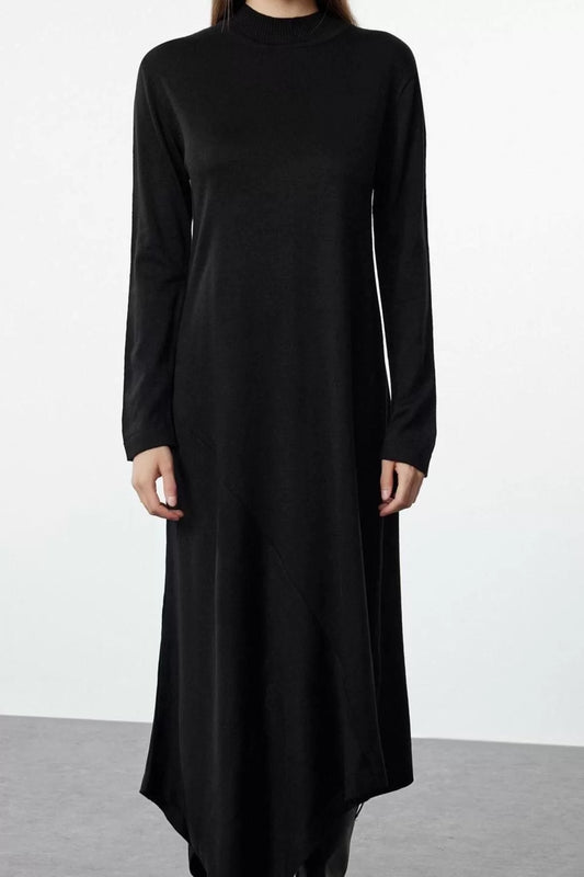 Women Fashion Stylish Hijab Maxi Length Stand Collar Fitted Asymmetric Cut Knit Dress