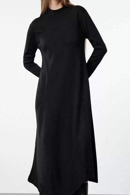 Women Fashion Stylish Hijab Maxi Length Stand Collar Fitted Asymmetric Cut Knit Dress