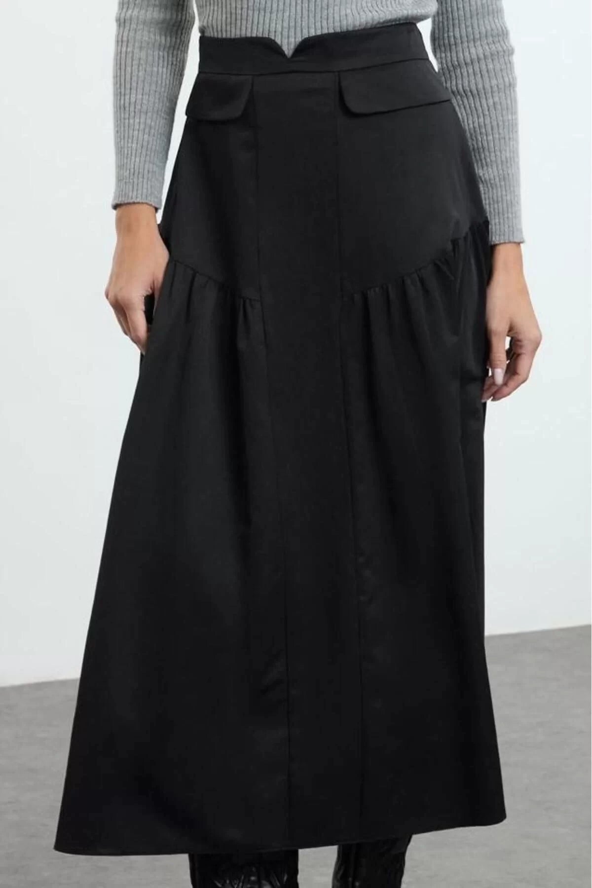 Women Fashion Style Maxi Unlined Woven Hijab Pleated Detailed Cotton Woven Skirt