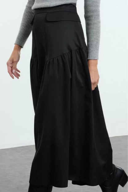 Women Fashion Style Maxi Unlined Woven Hijab Pleated Detailed Cotton Woven Skirt