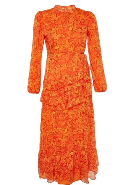 Women's Hijab Maxi Length Crew Neck Regular Floral Skirt Ruffle Lined Woven Chiffon Dress