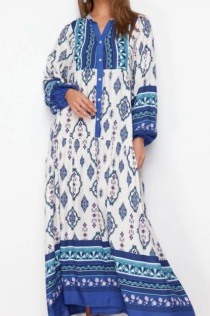 Women Fashion Stylish Hijab Maxi Length V Neck Relaxed Floral Patterned Woven Viscose Dress