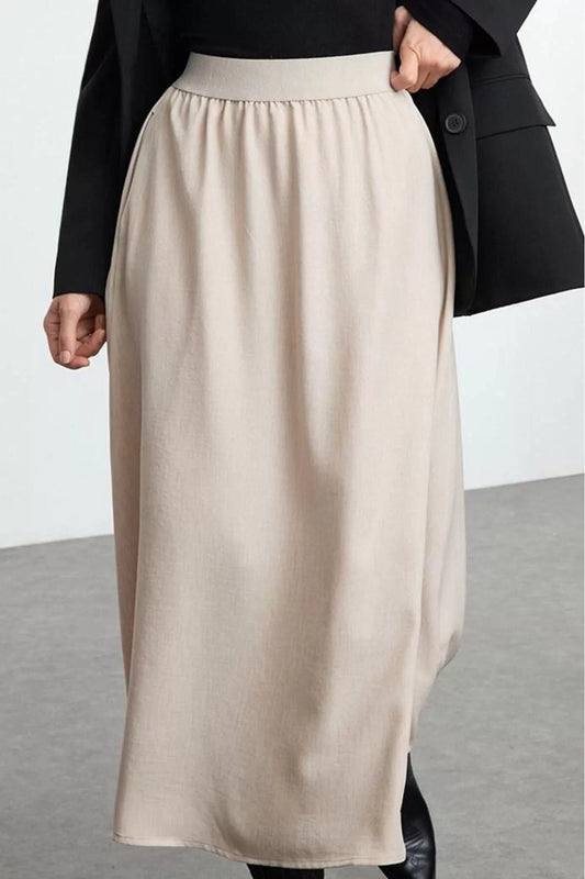 Women Fashion Style Maxi Unlined Woven Hijab Linen Look Pocket Long Woven Skirt