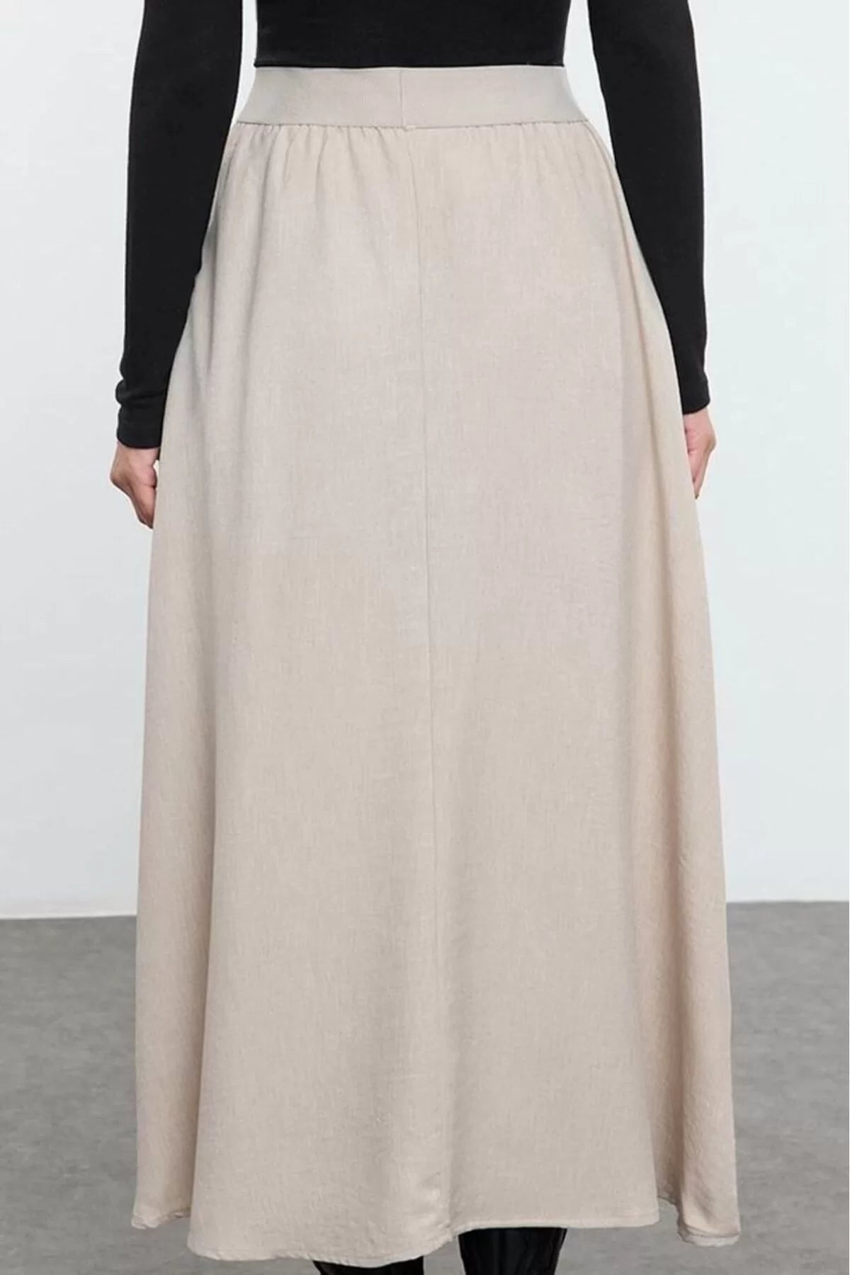 Women Fashion Style Maxi Unlined Woven Hijab Linen Look Pocket Long Woven Skirt