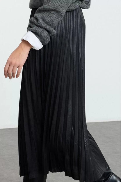 Women Fashion Style Maxi Unlined Knitted Hijab Pleated Long Elastic Knitted Skirt