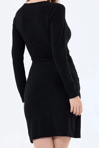 Women's Fashion Stylish Midi Length Double Breasted Regular Gathered Draped Detail Long Sleeve Flexible Knitted Dress