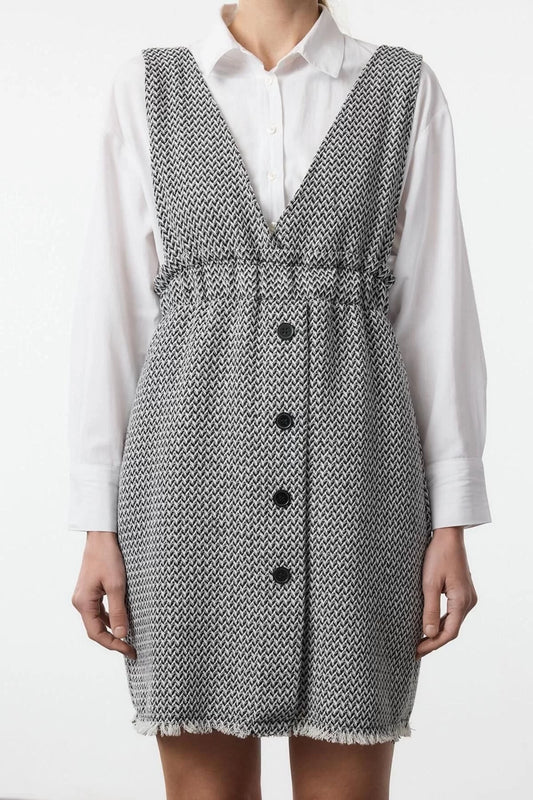 Women Fashion Stylish Mini Length V Neck Regular Tweed Fabric Vest Woven Dress