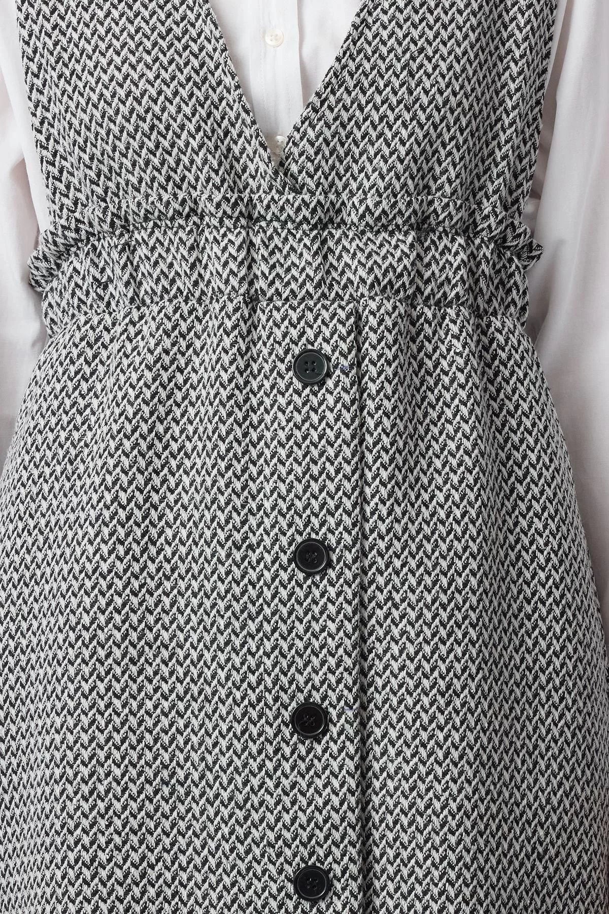 Women Fashion Stylish Mini Length V Neck Regular Tweed Fabric Vest Woven Dress